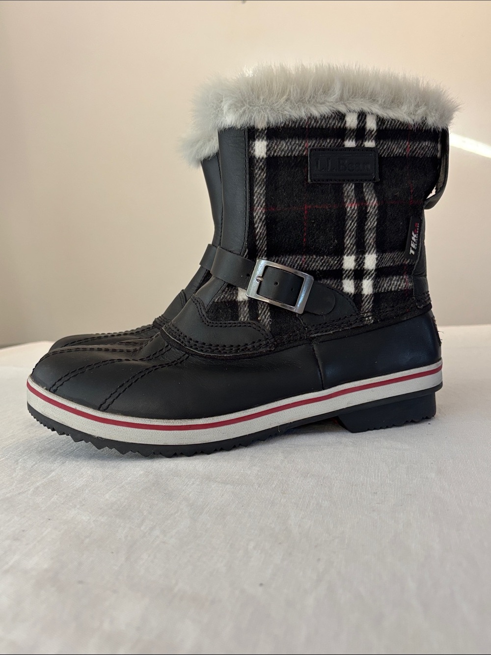 L.L.Bean Rangeley Insulated Mid Pac Winter Boot Waterproof Tek 2.5 Leather Plaid